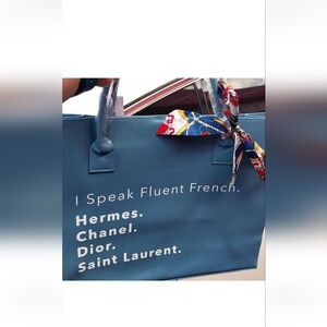 Blue Tote Bag with Scarf Accent